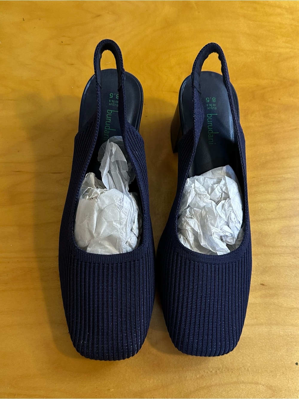 Burudani Stretchy Fabric Knit Block Heels Navy Blue 8.5 NWOT